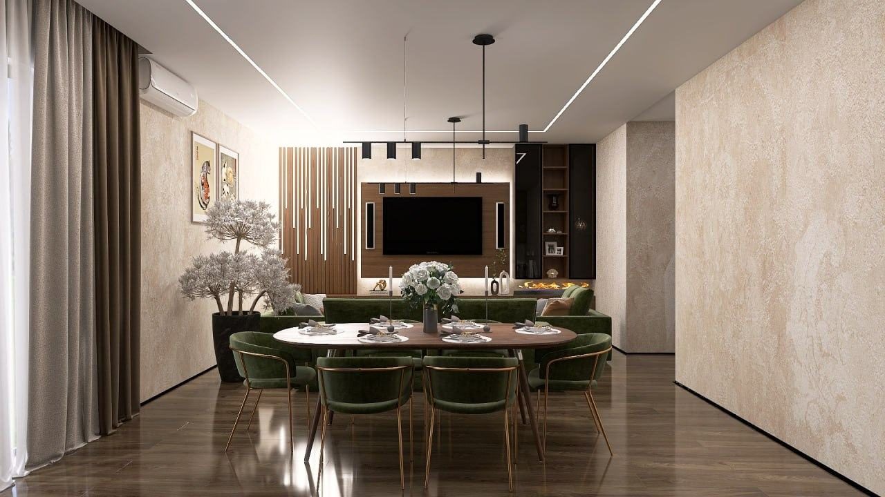 Дизайн кухни-гостиной в доме 120 м²